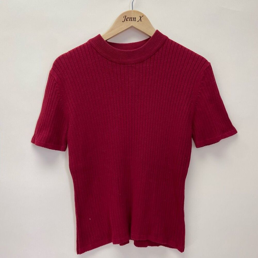vintage graff mock neck short sleeve sweater sz medium red closet staple
